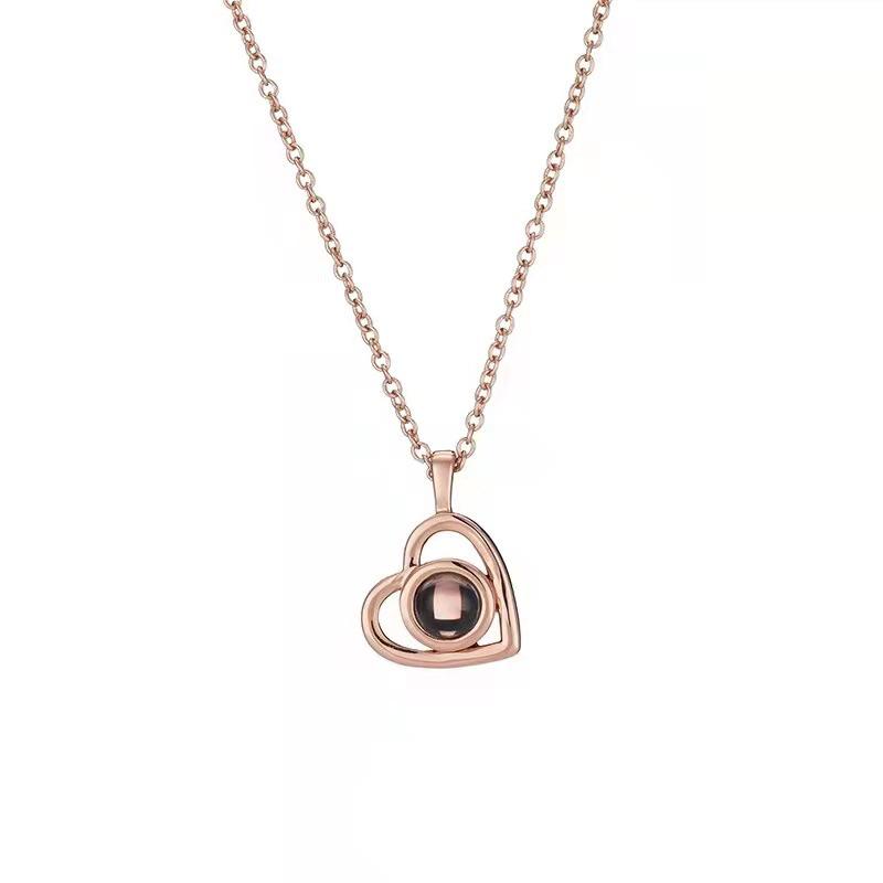 Cross-Border  I Love You  100-Language Nano Engraving Heart Pendant Necklace