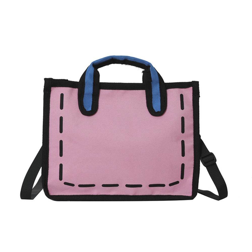 

Холщовая комикс сумка через плечо Креативная сумка-мессенджер с граффити Повседневная сумка-тоут с 2D-принтом Школа розовый