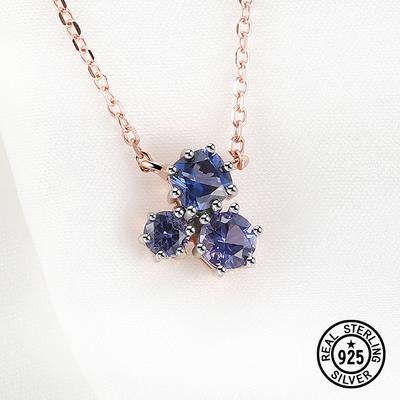 S925 Sterling Silver New Nano Tanzanite Rose Gold Color Separation Electroplating Necklace