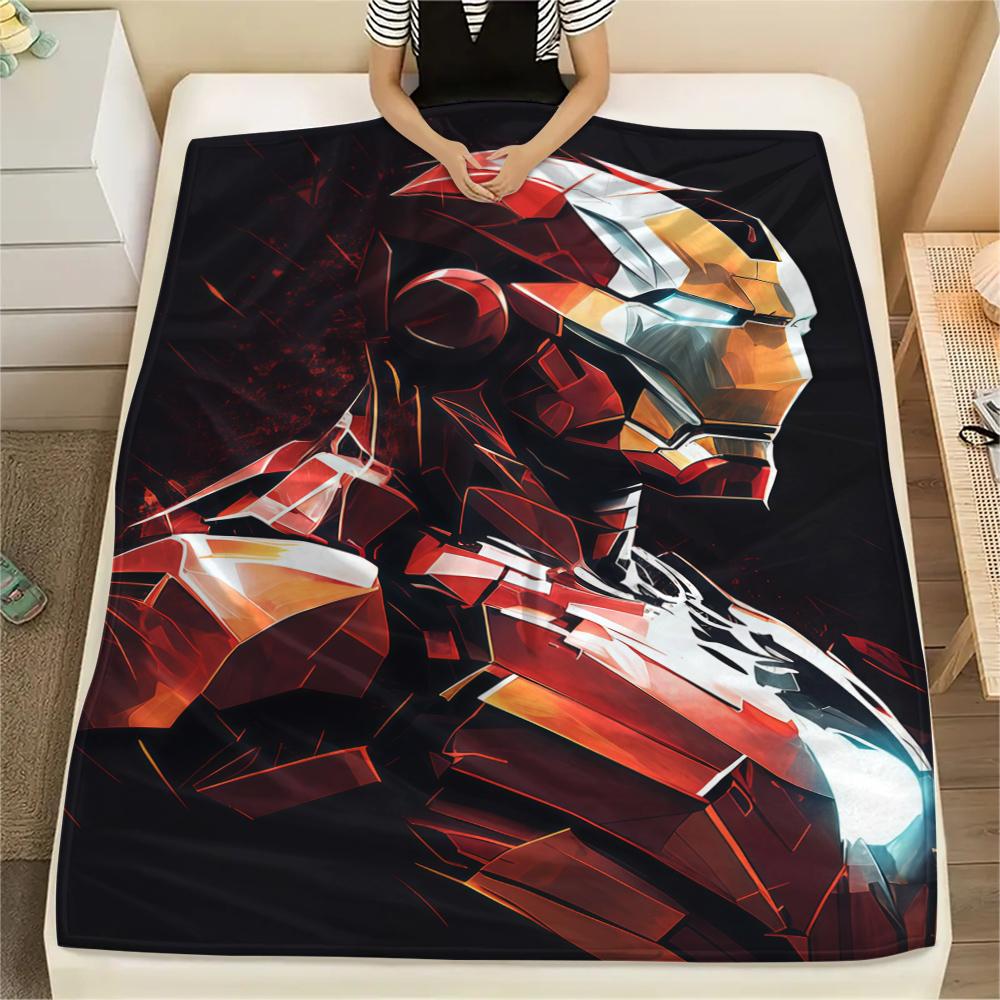 Iron Man Poster Warm Flannel Blanket, Printed for Bed Sofa Chair, Ideal for Picnic Travel Home -HYQ38