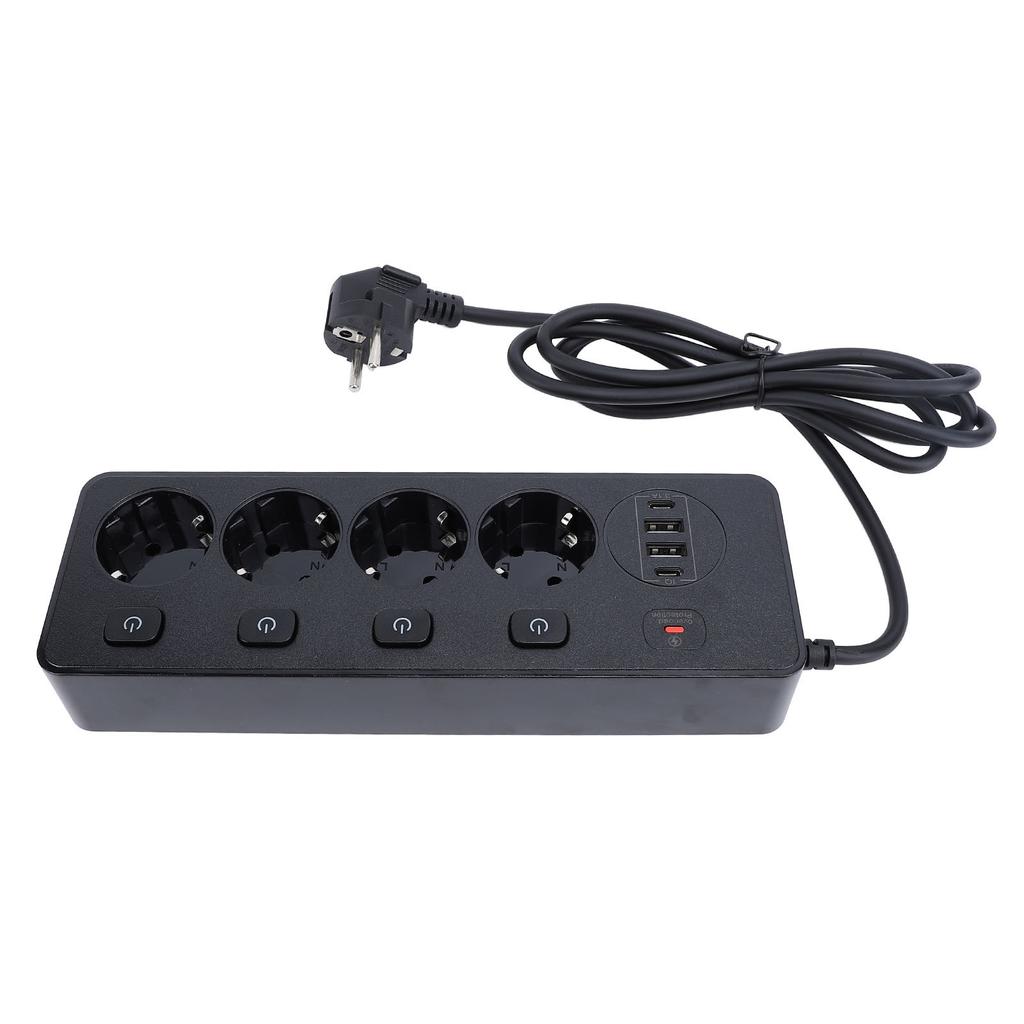 3250W Power Socket Strip 4Pcs 2 Prong Outlets 2Pcs Type C Fast Charging 2Pcs USB Ports Independent Switch Overload Guard