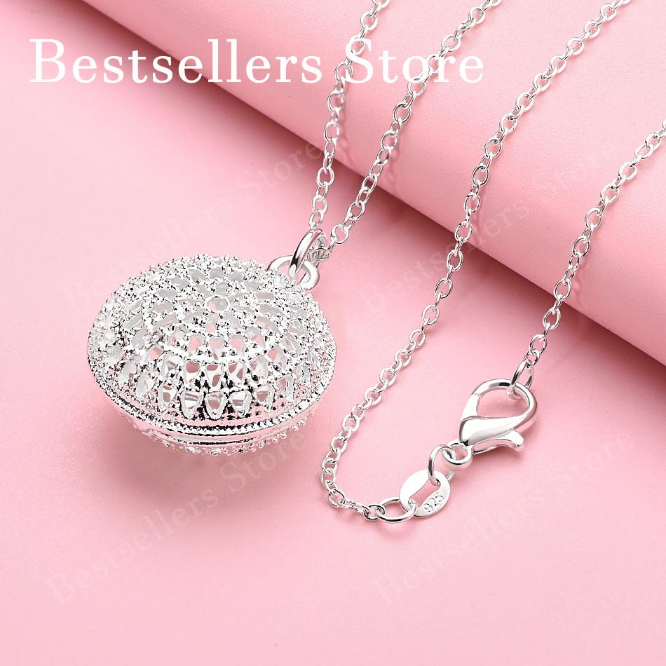 925 Sterling Silver 16-30 Inch Exquisite Round Hollow Pendant Necklace, Women's Fashion Gift, Wedding Jewelry Accessories