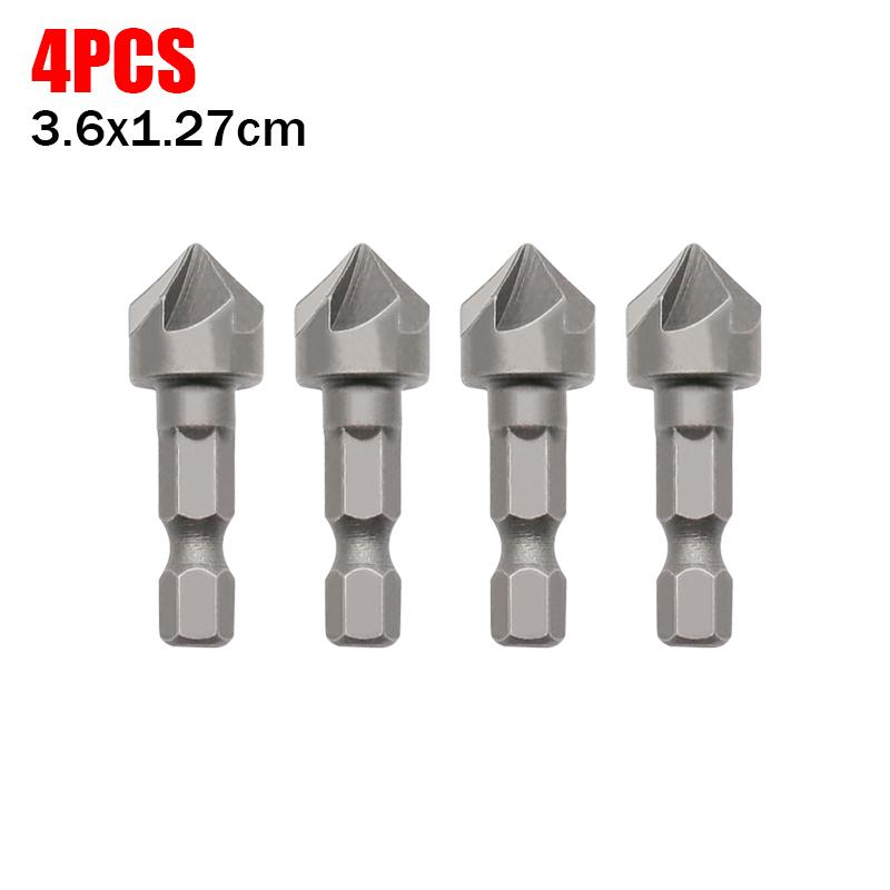 2-40pcs Hexagonal Shank Five Blade Countersunk Drill 12.5mm 5pc Woodworking Hole Opener Spot Facer Deburring Drill Bit Set