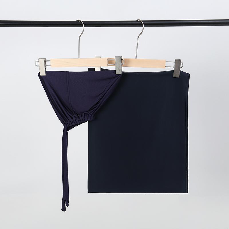 Solid Chiffon Hijab With Matching Undercap Set Women Plain Shawl Jersey Inner Modal Caps Muslim Headband Two-Piece Scarf Set