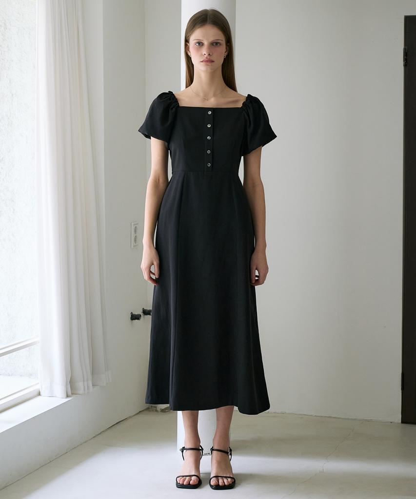 DEHEVE Square Neck Puff Dress [Black]