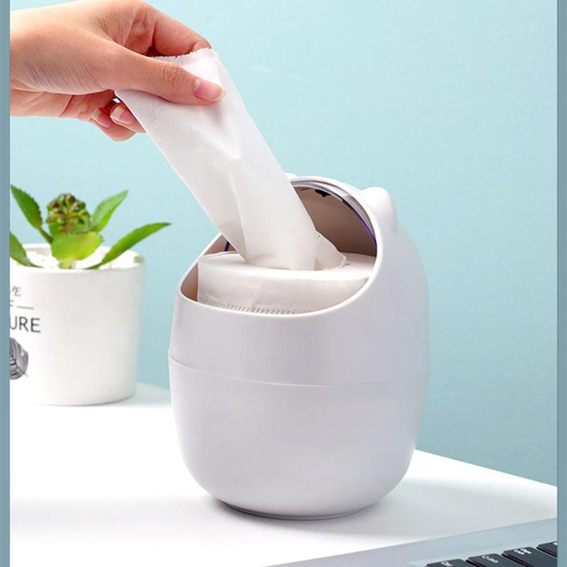 Desktop Semplice Bidone Della Spazzatura Con Coperchio Piccolo Simpatico Orso Contenitore Porta Penna Per Dormitorio Studentesco