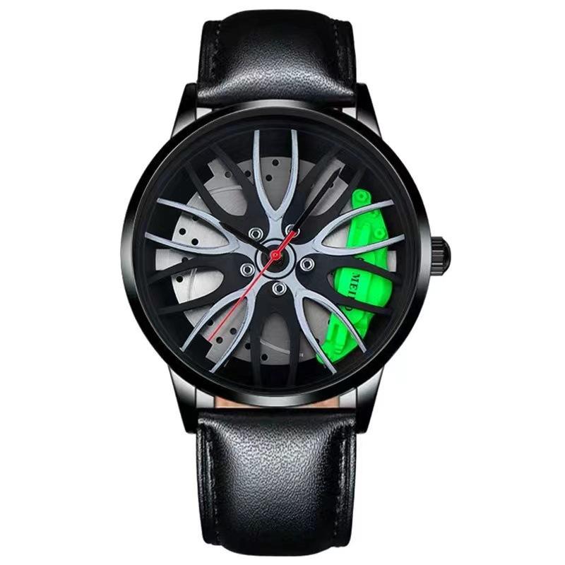 Watch Men'S Fashion Sports Personality Racing Wheel Black Steel Belt Quartz Watch Men'S