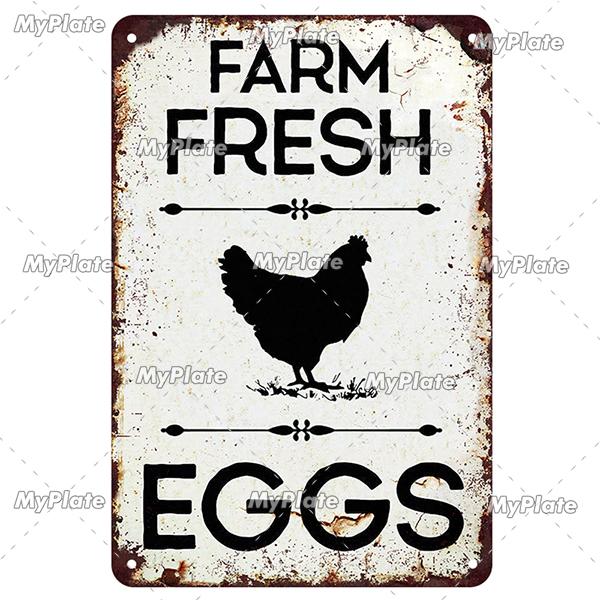 [MyPlate] Vintage Farm Chickens Retro Poster  Metal Sign Plate Tin Sign Wall Crafts Decor For Home Room Plaque Decoration Gift