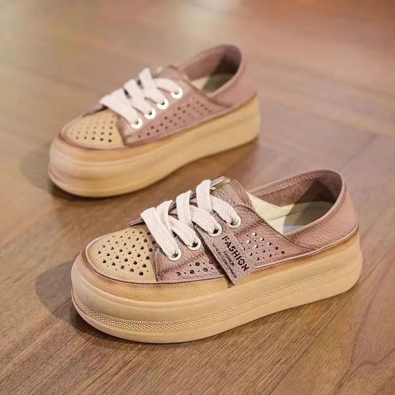 Новинка 2025 Туфли женские на шнуровке с ажурным верхом Предлагают Тренды Легкая Мода Удобные и Элегантные По Спецпредложениям Y2k Женская Обувь 35 4684₽