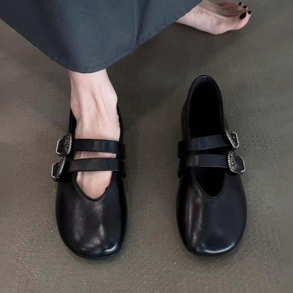 Sheepskin Version~ Temperament French Niche Design Sense with Soft Leather Retro Soft Sole Comfortable Women's Shallow Mouth Single Shoes