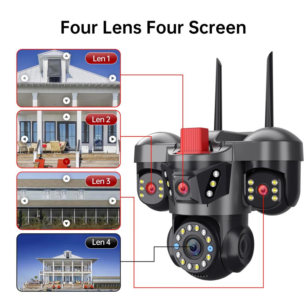 AIOOK Hieasy Camera 4 Lens HD 20MP Outdoor Wifi Camera Night Vision Mobile Tracking PTZ IP CCTV Smart Alarm Two Way Intercom