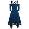 Women Fashion Solid Color Punk Plus Size Lace Spaghetti Strap Long Sleeve Gothic Dress