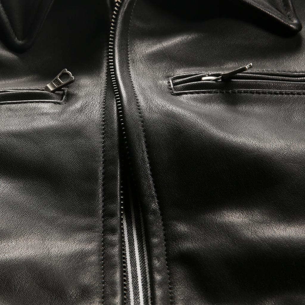 Casual Vintage Ami Kaji Leather Jacket Men's Lapel Vegetable Tanned Goat Leather Jacket