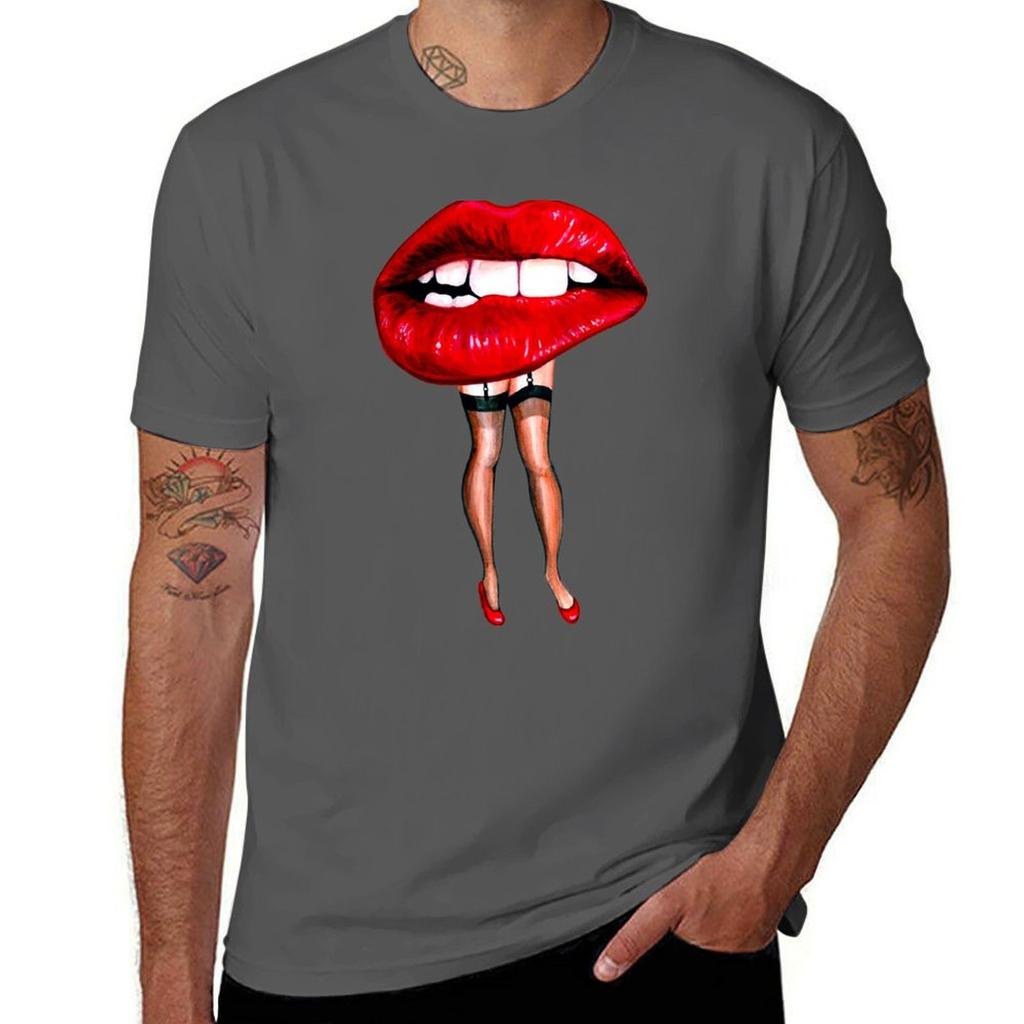 Lip Pinup Crimson Tshirt Simple Casual Short Sleeve Cotton Tshirt