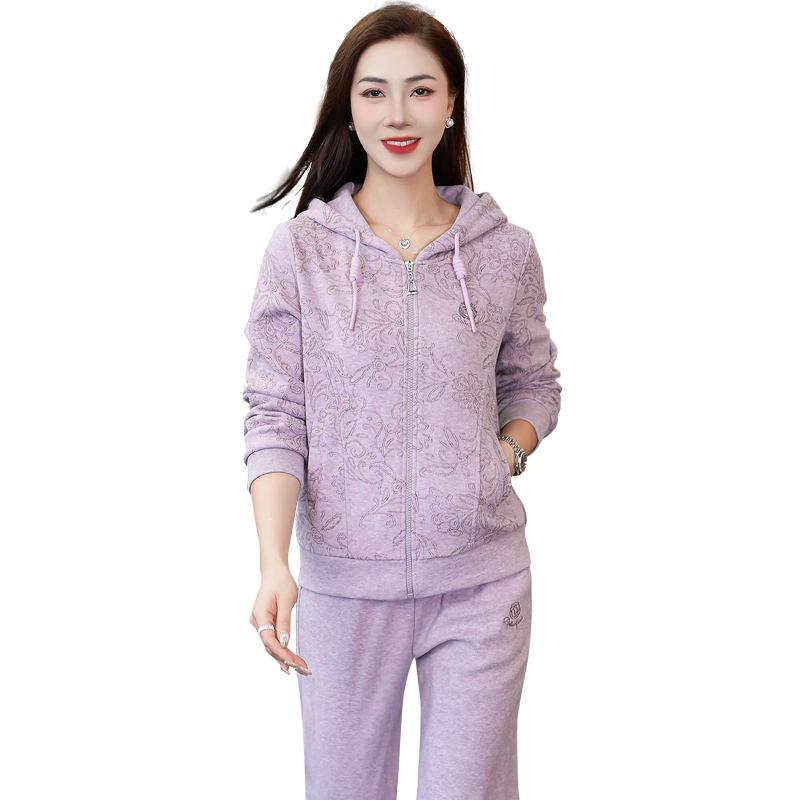 Korean Style Women's Hoodie & Long Pants Set - Casual, Loose, Anti-Aging Sportswear for Spring & Autumn