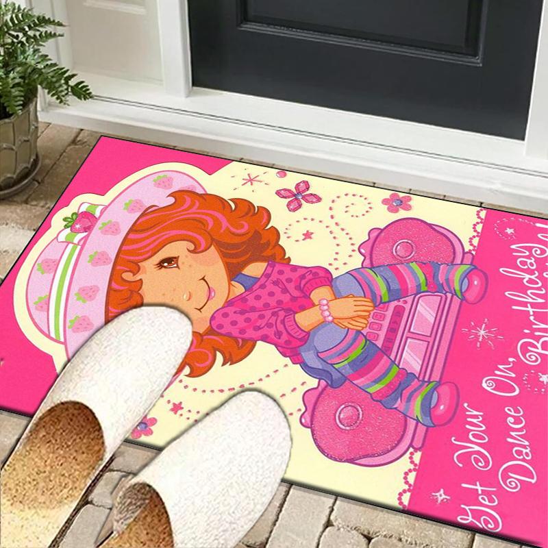 Strawberry Hat And Cat Office Rug Chair Mat, Game Carpet, Suitable for Front Door, Bedroom, Living Room, Desk, Holiday Gift