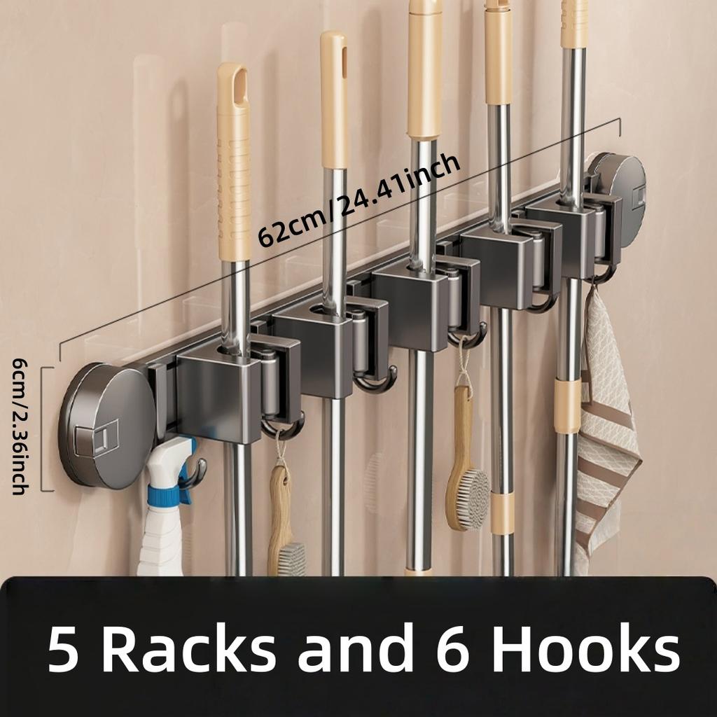 Wall Mounted Organizer Mop and Broom Storage Tool Rack Toilet Suction Cup Mop Wall Clamp Bathroom Non Punching