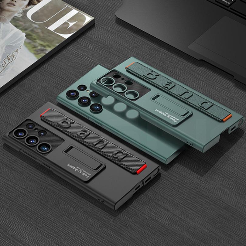 Řemínek na zápěstí Nárazuvzdorné pevné pouzdro pro Samsung Galaxy S23 Ultra S23 Plus 5G Pouzdro s držákem Kryt stojánku pro S23Ultra S23Plus náramkové pouzdro