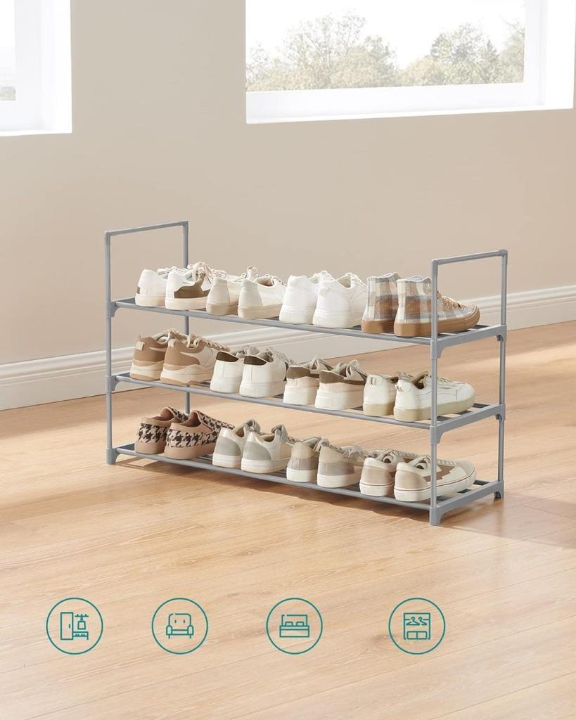 3-Tier Shoe Shelves Metal Shoe Racks 12-15 Pairs of Shoes, Stackable Shelf, for Living Room, Bedroom,
