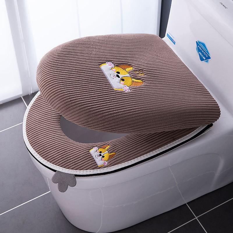 Soft Plush Toilet Seat Cover Set With Lid 2-Piece Winter Fall Bathroom Accessory Home Use