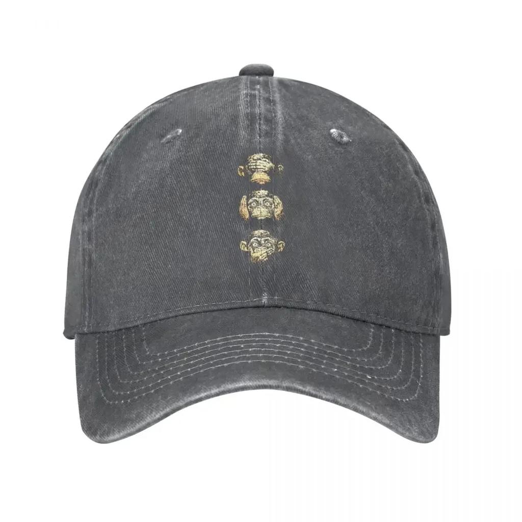Three Wise Monkeys Baseball Cap Vintage Distressed Denim Monkey Animal Snapback Cap Unisex Outdoor Workouts Caps Hat