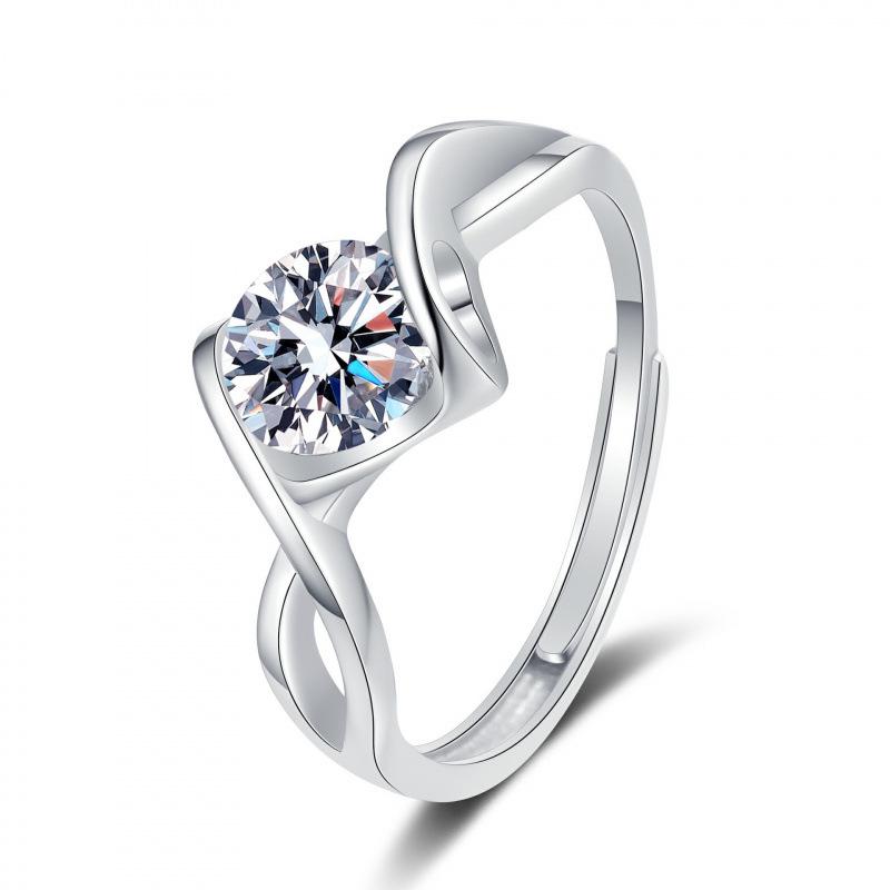 One Carat Six-Prong Moissanite Ring for Women - Internet Celebrity Style Live Broadcast Simulation