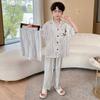 Boys Pajama Set Ice Silk 3-Piece Short Sleeve Lounge Wear Kids 8 Years Cartoon Print Lightweight Sleepwear