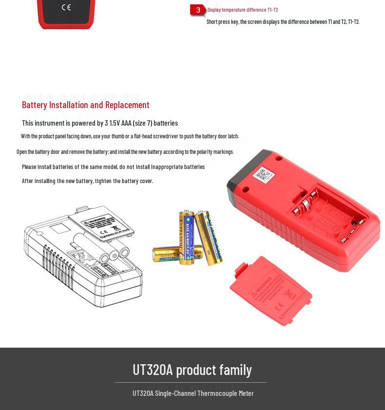 Uni-T UT320A/UT320D Cyfrowy Termometr Termoparowy Kontaktowy