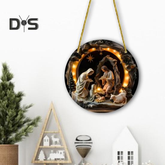 

Вертеп Різдвяний орнамент Круглий акрил Святе сімейство Висячі прикраси для Різдва Домашній Декор стіни вікон дверей різнокольоровий