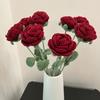 1pc Romantic Wine Red Knitted Rose Bunch Diy Finished Flower Crafts Valentine's Days Wedding Couple Gift Hand Crochet Home Decor