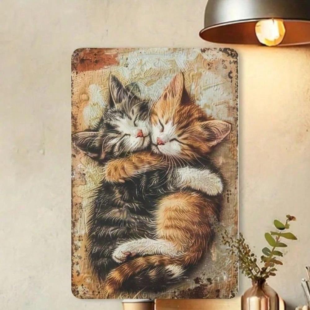 Vintage Metal Cat Wall Art Retro Decor Sign