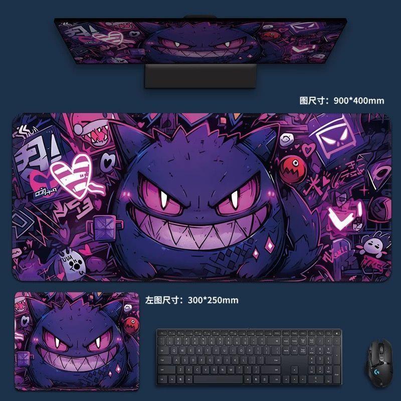 Edgy Gengar and Pikachu Battle Desk Pad Abstract Art Gaming Mouse Mat