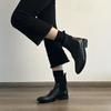 Retro Camellia Leder Elastische Sockenstiefel Skinny Stiefel Kurze Stiefel Damen Herbst und Winter Neu Dicke Ferse Martin Stiefel