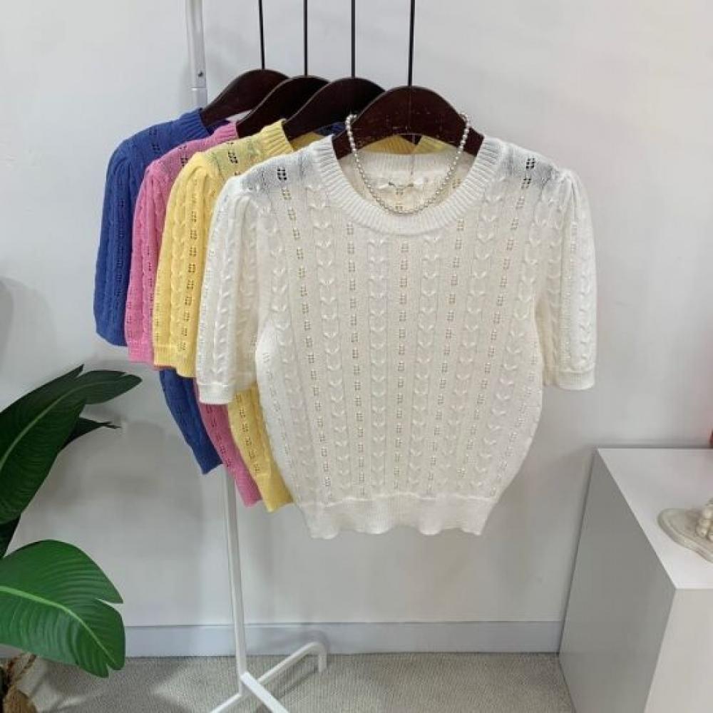 C S In The Room Lema punChIng Puff Sleeve Short Sleeve Knit 4Color