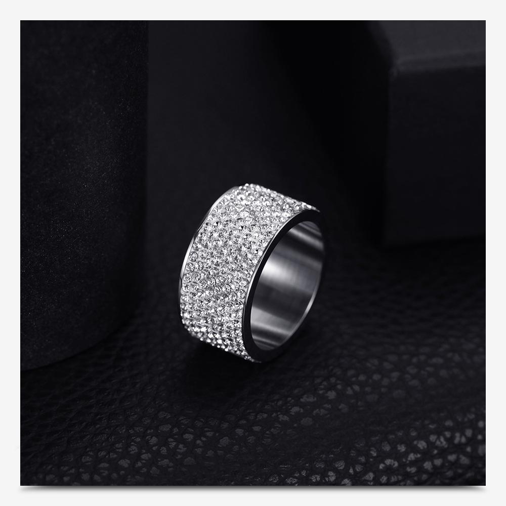 12MM Men's Titanium Steel Fashion Ring with Embedded Diamonds - Versatile Design, 8 Rows of Diamonds