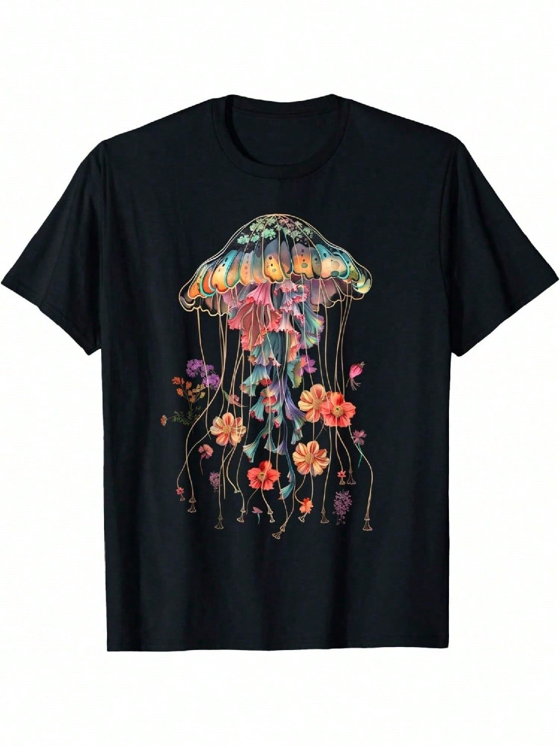 Jellyfish Flowers Vintage Floral Diving Surf T-Shirt S разноцветный