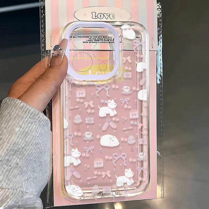 Purple Bow Puppy Case for iPhone 12-16 PRO MAX: Full Coverage, Soft, Drop-Proof