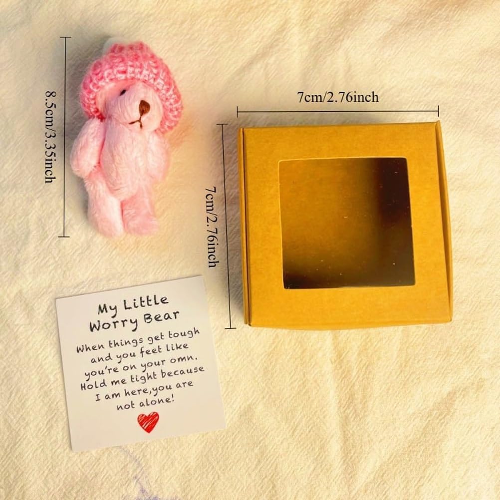 Little Bear In Box, My Little Worry Bear In a Box, Pocket Bears Hug, Handmade Mini Plush  Bears with Hat, Sympathy Gift with Inspirational Card