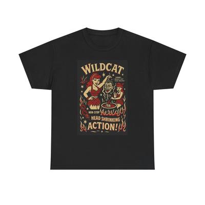 Wildkatzenkopf Schrumpfkopf Grafik T-Shirt Baumwoll-Tee