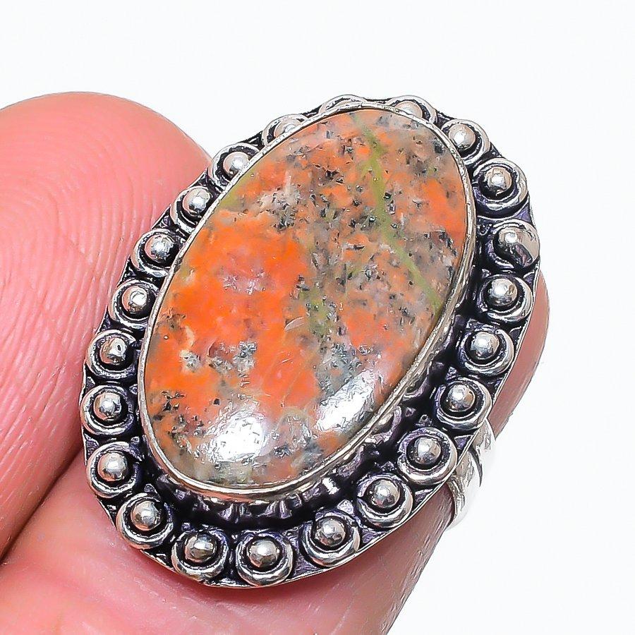 

Natural Unakite Gemstone Handmade 925 Sterling Silver Jewelry Ring Size 6 B6g30