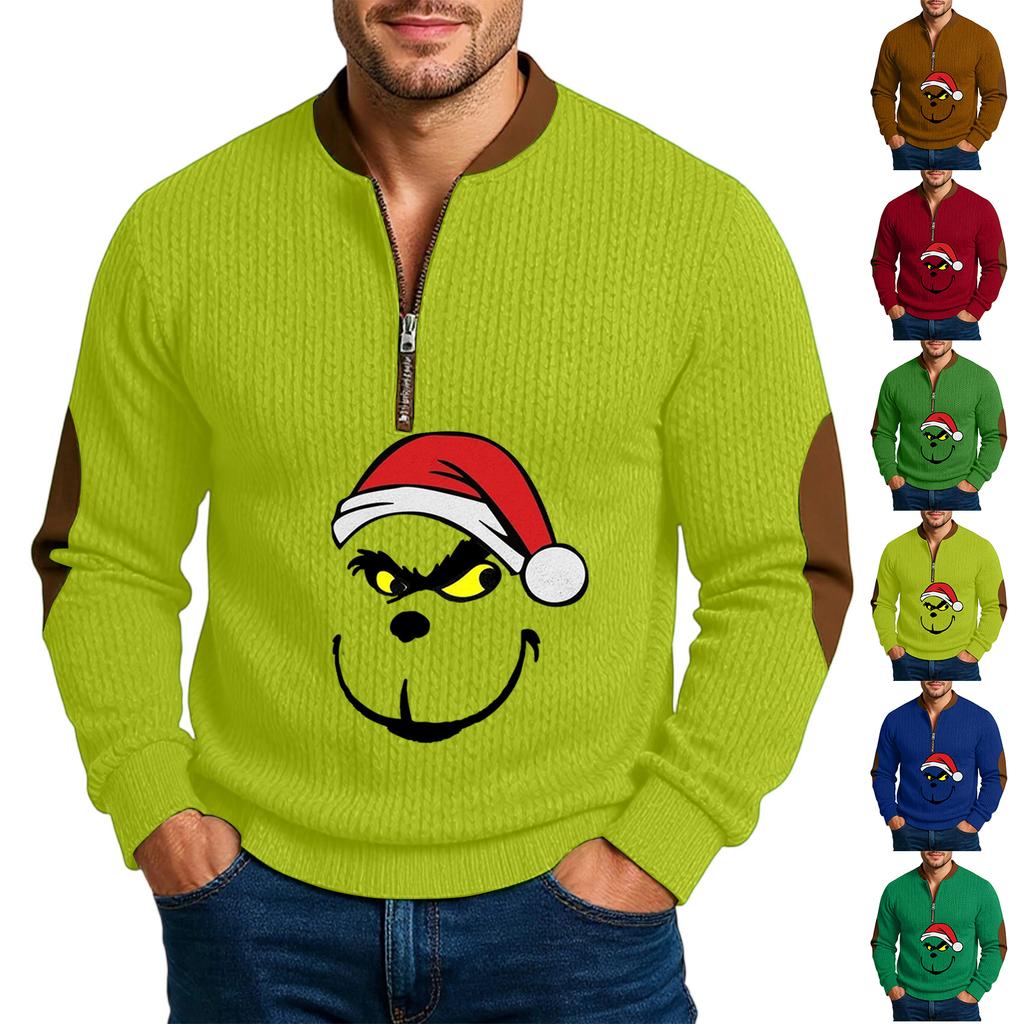 Christmas Men's Outdoor Zipper Long Sleeved Casual Top Sweatshirt