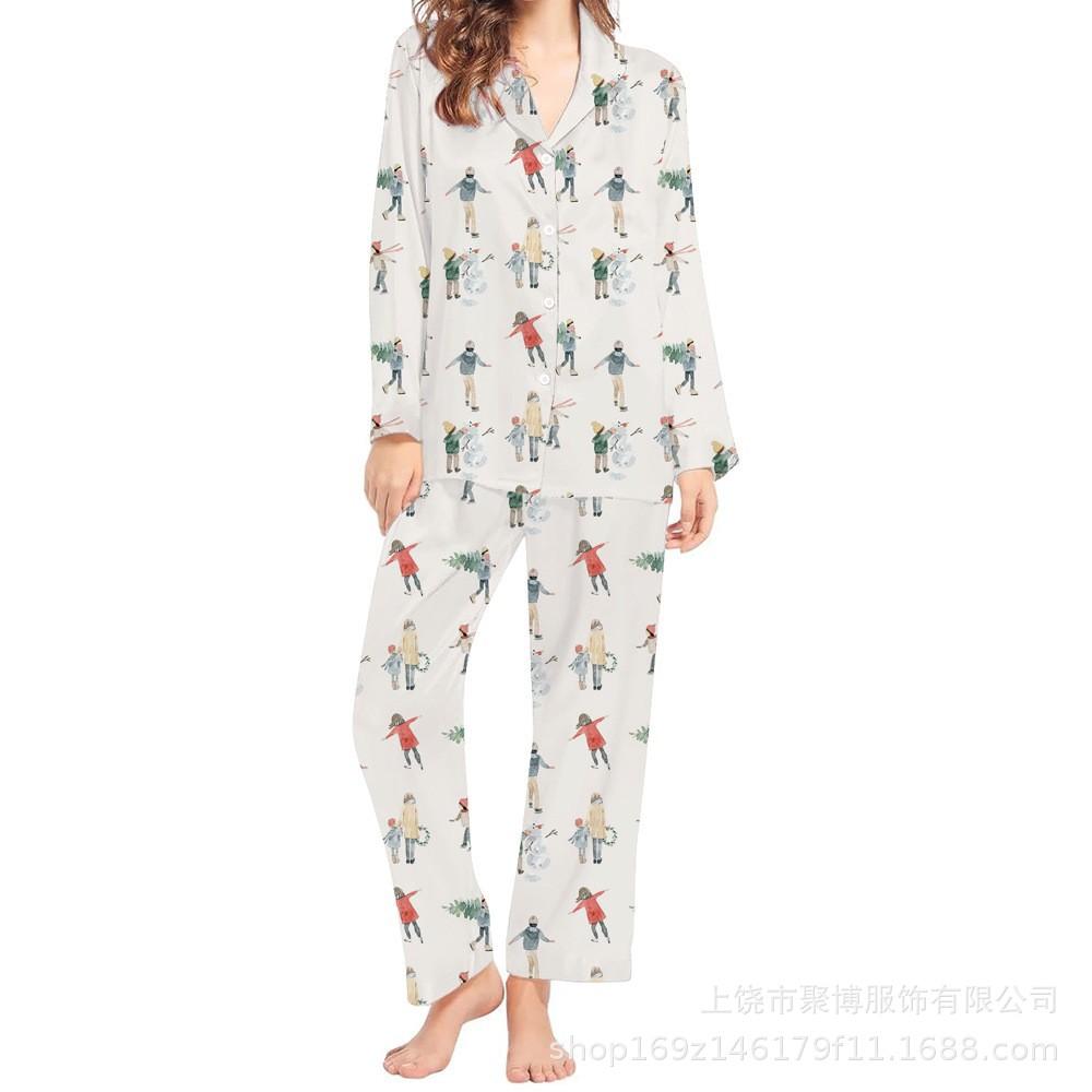Europe and the United States Hot-selling New Christmas 1D Digital Printing Women's Pajamas Homewear Can Be D Wholesale Set