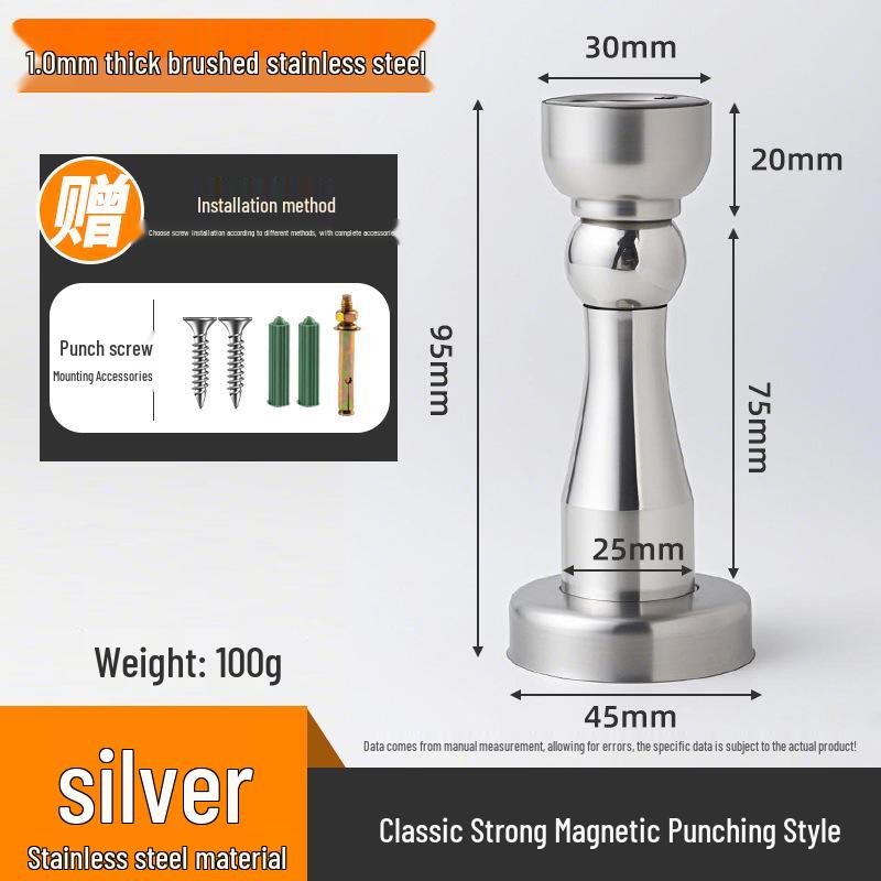 Magnetic Stainless Steel Door Stopper - Anti-Collision Wall Mount, No-Drilling, Strong Magnet for Indoor Use.