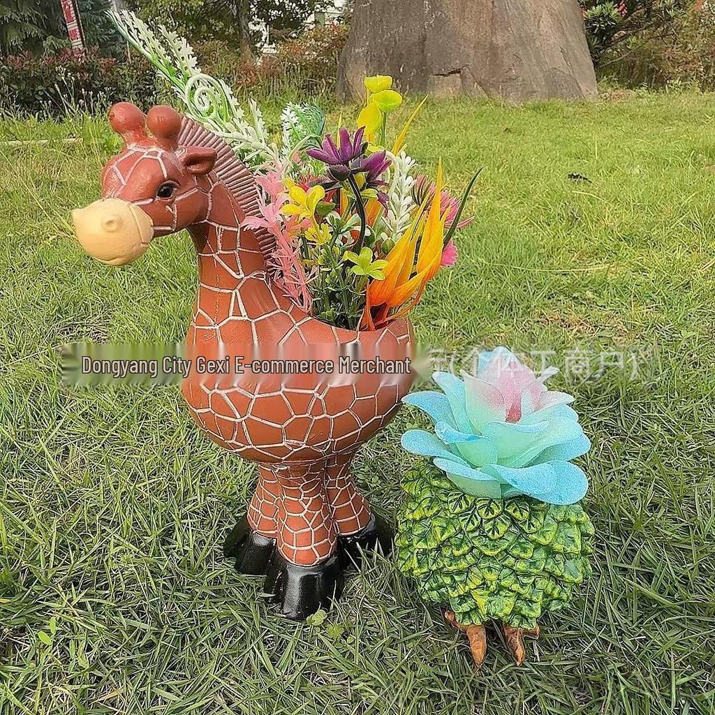 Bedårande sittande stor mage blomkruka skulptur för trädgård eller gräsmatta