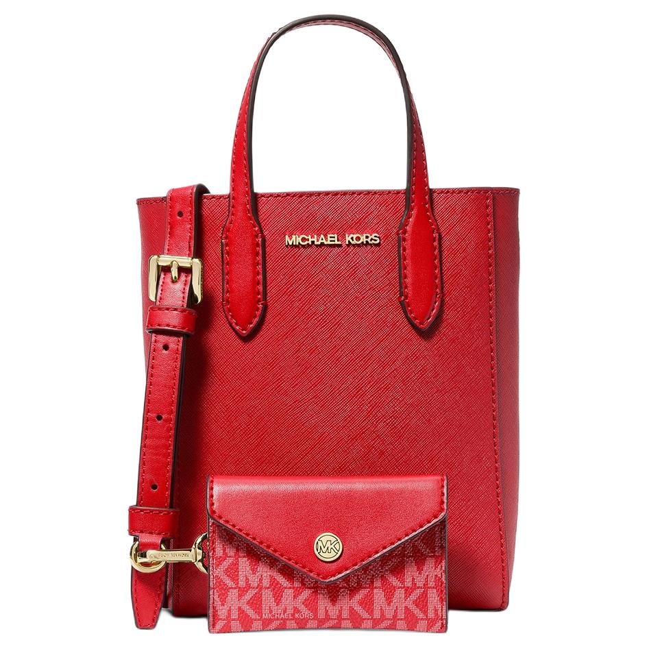 

Michael Kors Vincent Logo Print Magnetic Closure Leather Crossbody Shoulder Tote Mini Bag Women bags Crimson 35F4G2VC0T-2610 Basic Set (Bag+Dust Bag)