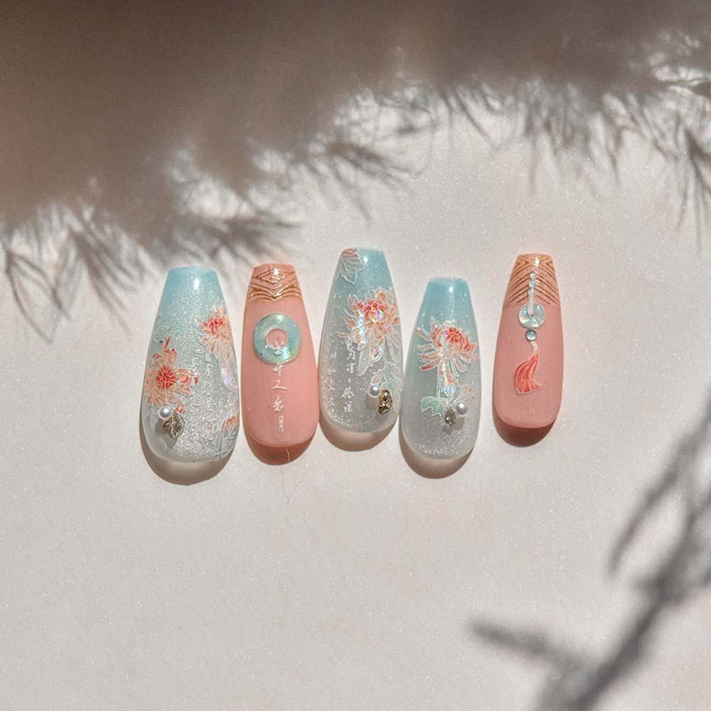 Peony Flower Chinese New Year Nail Sticker Nail Accessories Snake Nail Decoration Lady/Girls