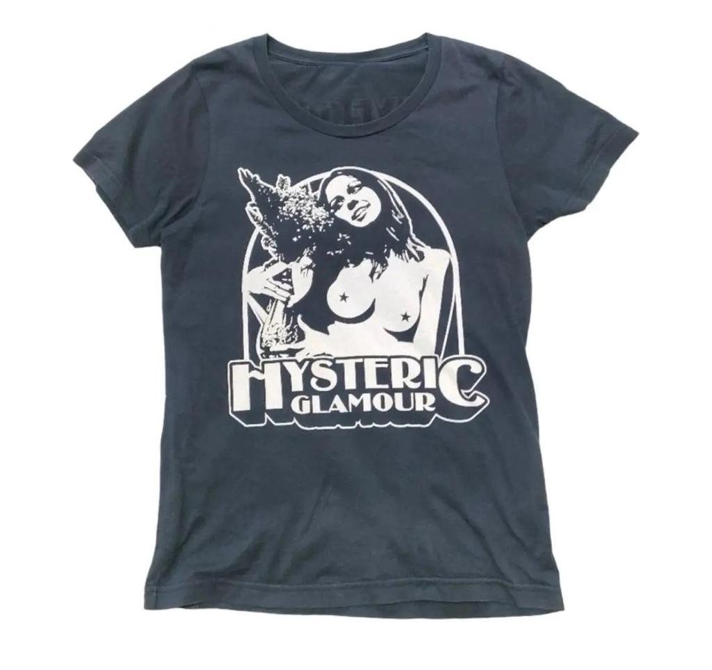 Hysteric Glamour 90s Retro Style Charcoal Reprint T Shirt for Men Women Y2k Graphic Short Sleeve Shirt Unisex Men Women Summer