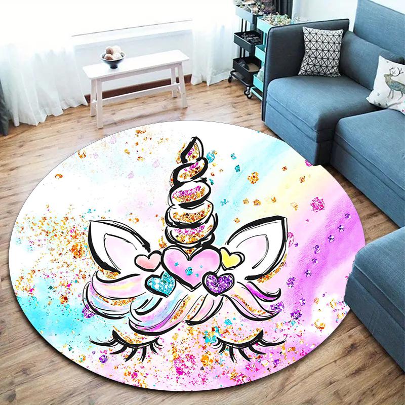 1Pc Cute Unicorn Circular Print Rug - Home Decoration Carpet For Living Room Bedroom Flooring Computer Chair Area Rug