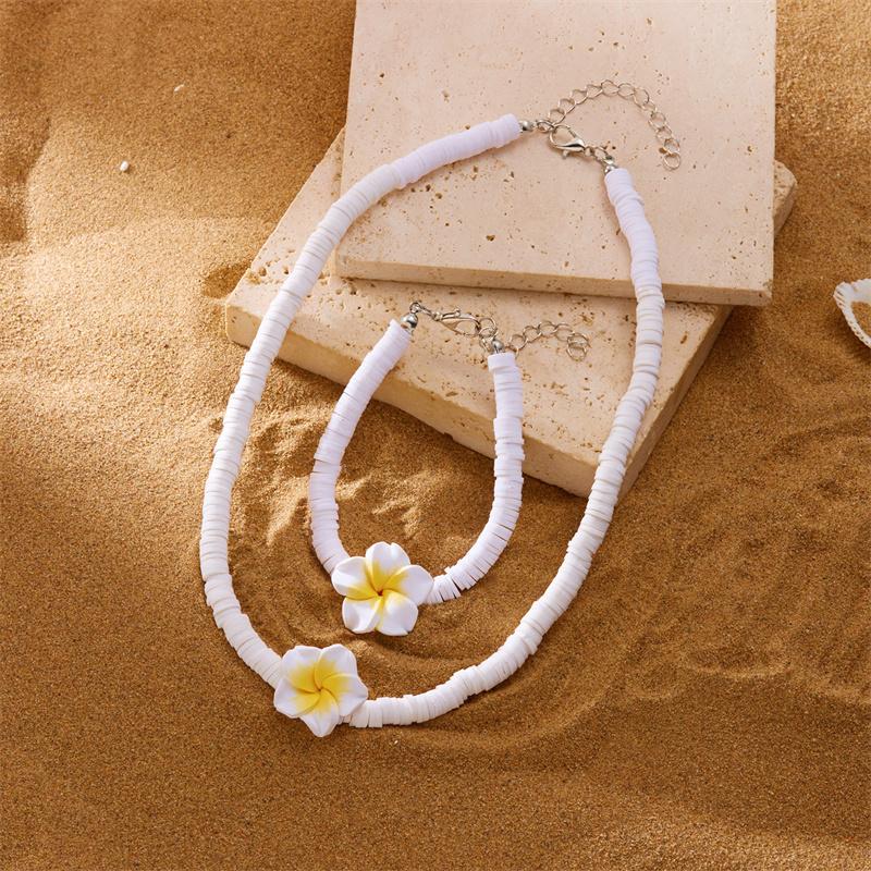 Bohemia Polymer Clay Beaded Flower Necklace for Women Handmade Woven Rope Chain Choker Necklace Summer Beach Jewelry Accessories