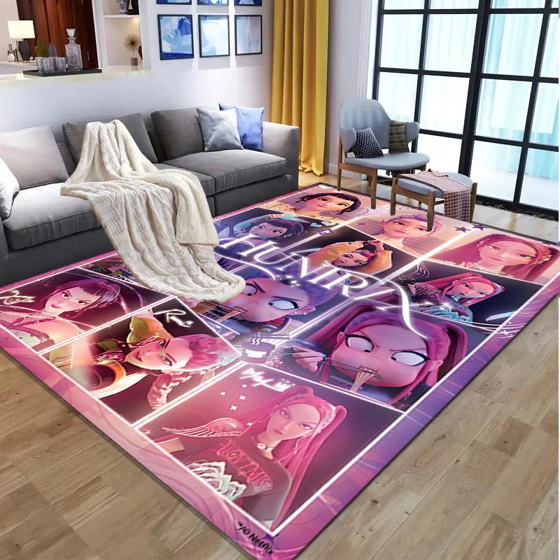 KPop Dämonenjäger Muster Teppich, Innen-/Außenmatte, für Picknick, Spielzimmer, Schlafzimmer, Büro, Wohnzimmer, Heimdeko Teppich, Geburtstagsgeschenk